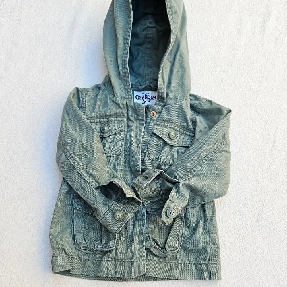 OshKosh B'Gosh Army Green Hooded Utility Jacket Size 2T